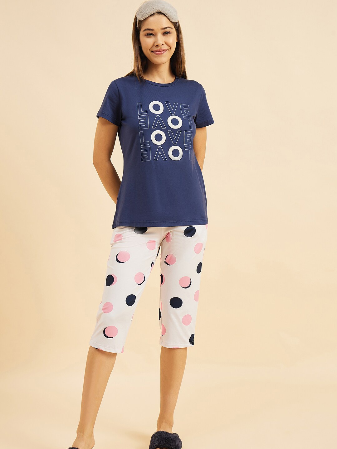 

Sweet Dreams Geometric Printed Night suit, Navy blue