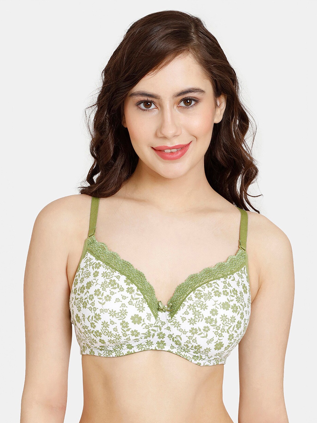 

Rosaline by Zivame Floral Medium Coverage Lightly Padded T-shirt Bra-All Day Comfort, Green