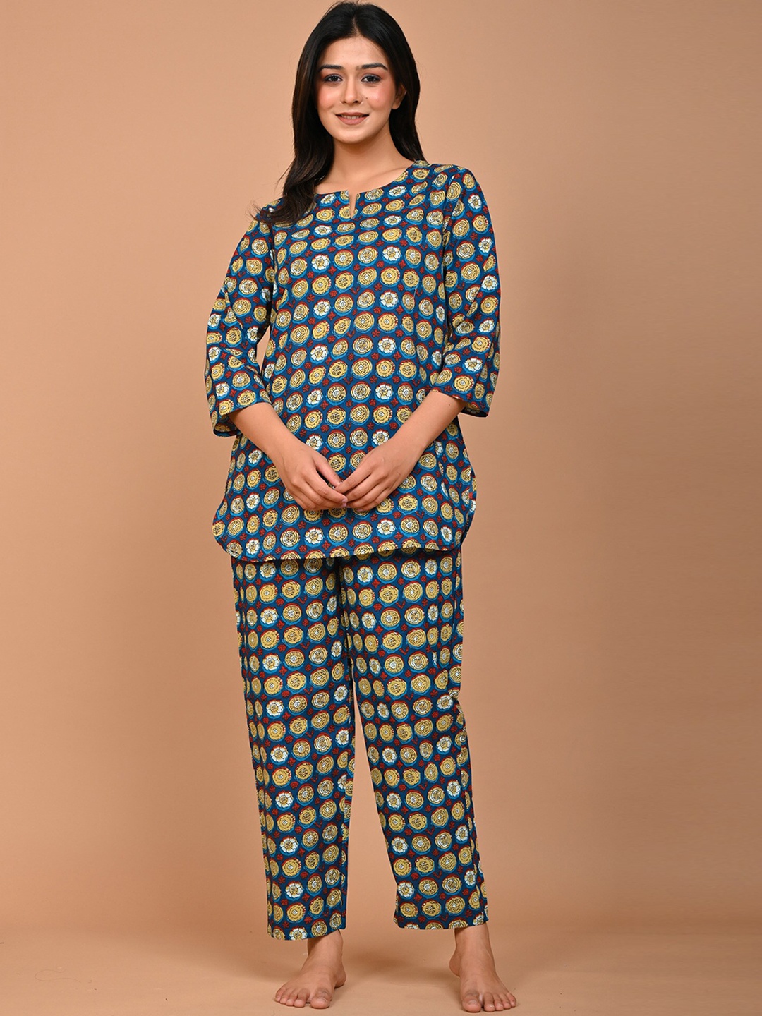 

MISS REKHA Printed Pure Cotton Night suit, Blue