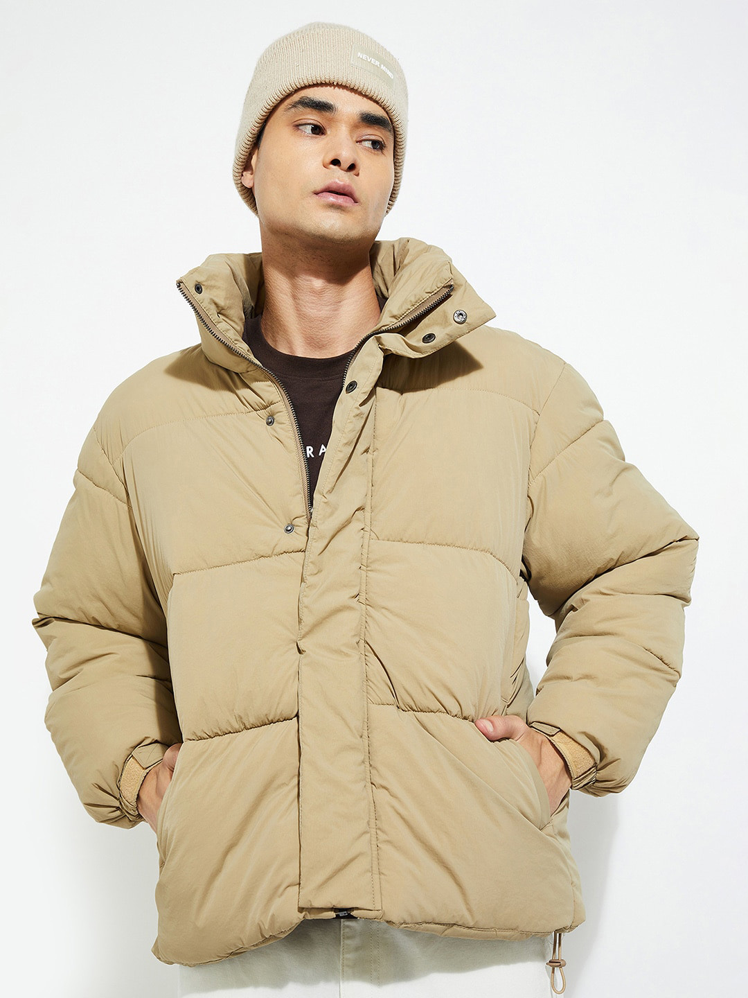 

max URB_N Men Padded Hooded Jacket, Beige