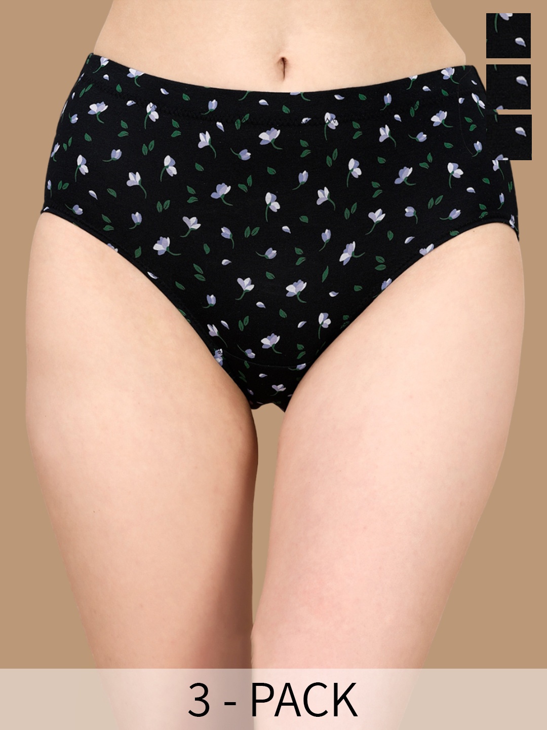 

Soie Pack Of 3 Printed Hipster Briefs 3HWB-32PACK5, Black