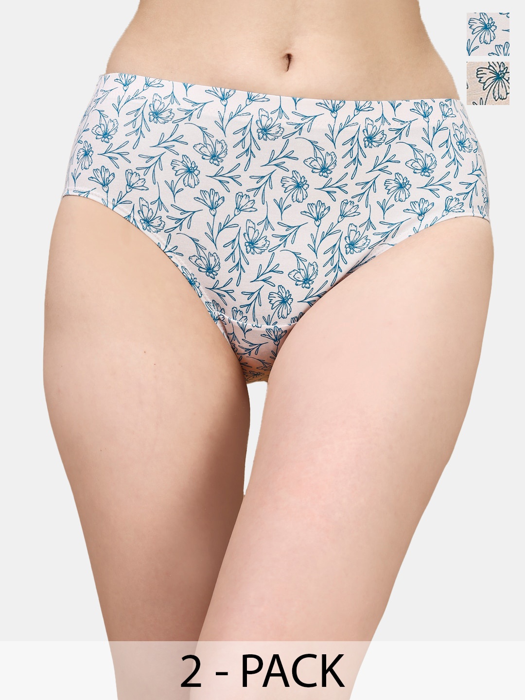 

Soie pack of 3 Floral Printed Cotton High-Rise Hipster Briefs 3FCB-30PACK2, Blue