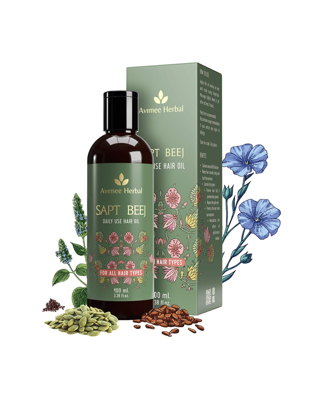 

Avimee Herbal Saptbeej Hair Oil For Hair Growth & Grey Hair-100ml, Green