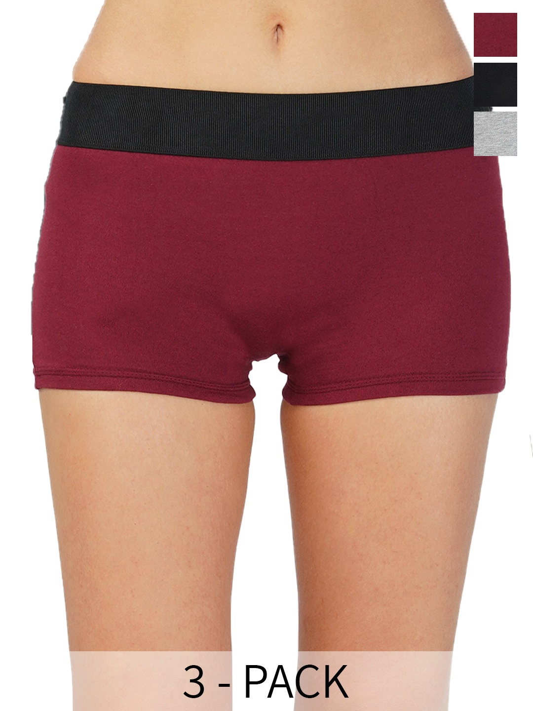 

arLa APPAREL Pack Of 3 Cotton Underskrit Boy Shorts Briefs, Black