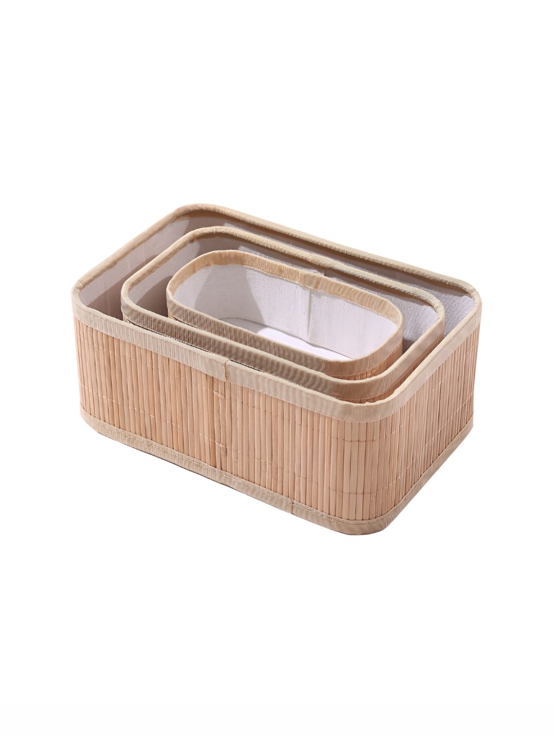 

HomeStorie Brown 3 Pcs Eco-Friendly Foldable Natural Bamboo Storage Basket Bins Organizer