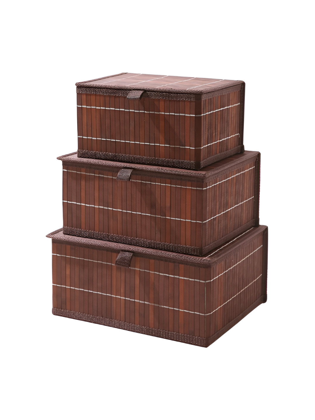 

HomeStorie Brown 3 Pcs Eco-Friendly Foldable Natural Bamboo Storage Basket Bins Organiser