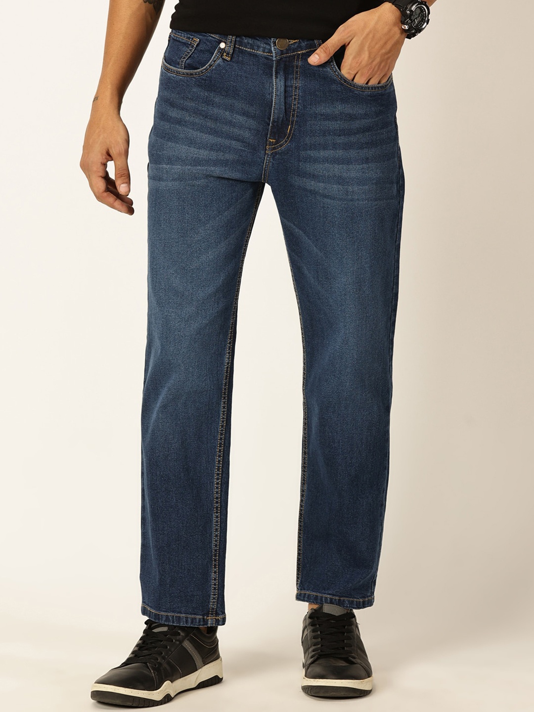 

Mast & Harbour Navy Blue Men Mid-Rise Smart Relaxed Fit Light Fade Stretchable Jeans