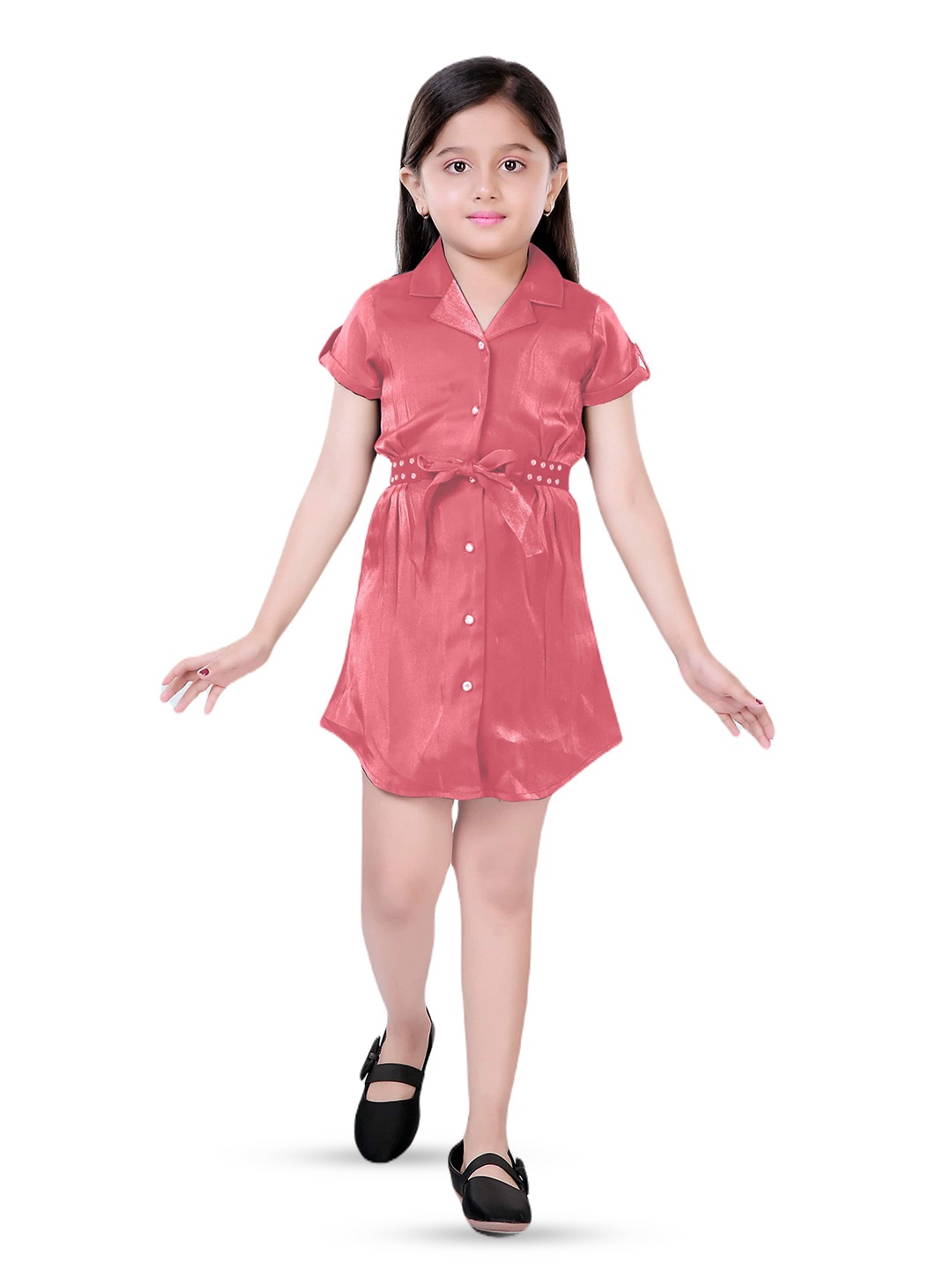 

Hunny Bunny Girls Belted Satin Shirt Dress, Pink