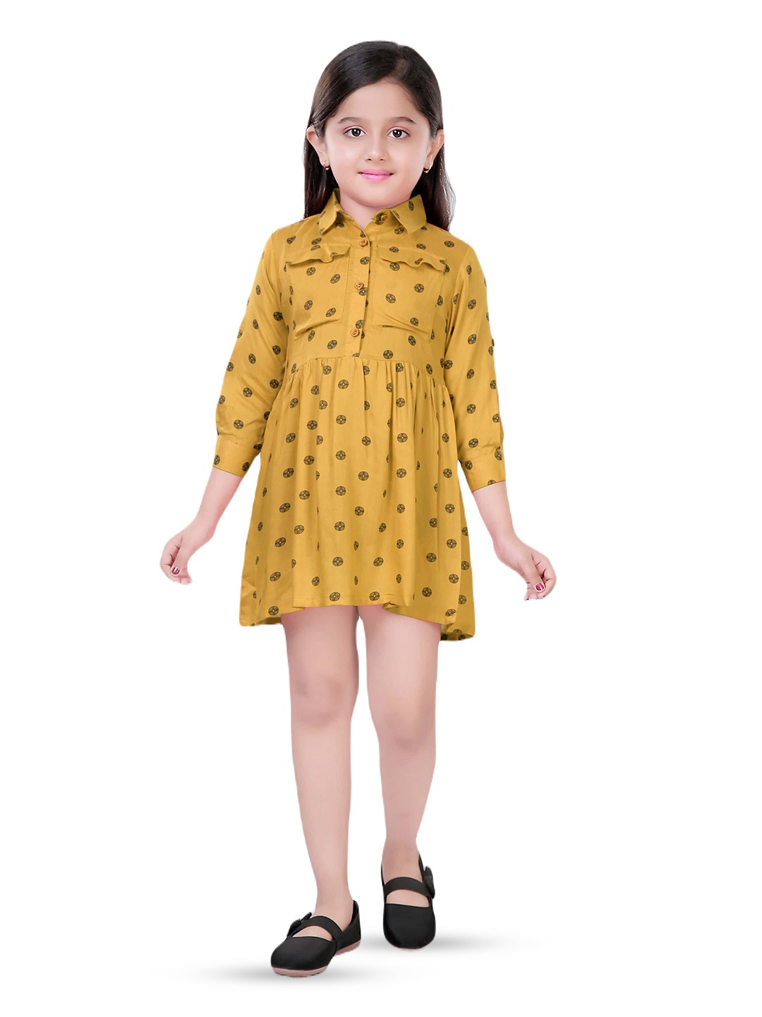 

Hunny Bunny Girls Geometric Printed Fit & Flare Dress, Yellow