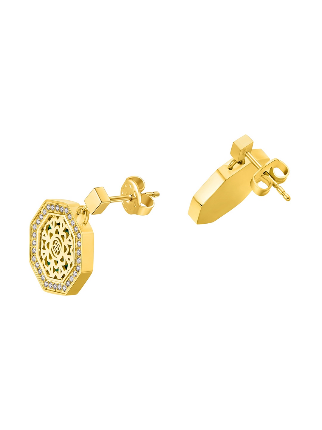 

Cerruti 1881 Gold-Plated Geometric Studs Earrings, Green