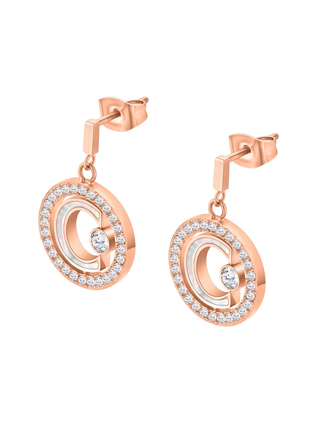 

Cerruti 1881 Stainless Steel Rose Gold-Plated Artificial Stones Studded Drop Earrings