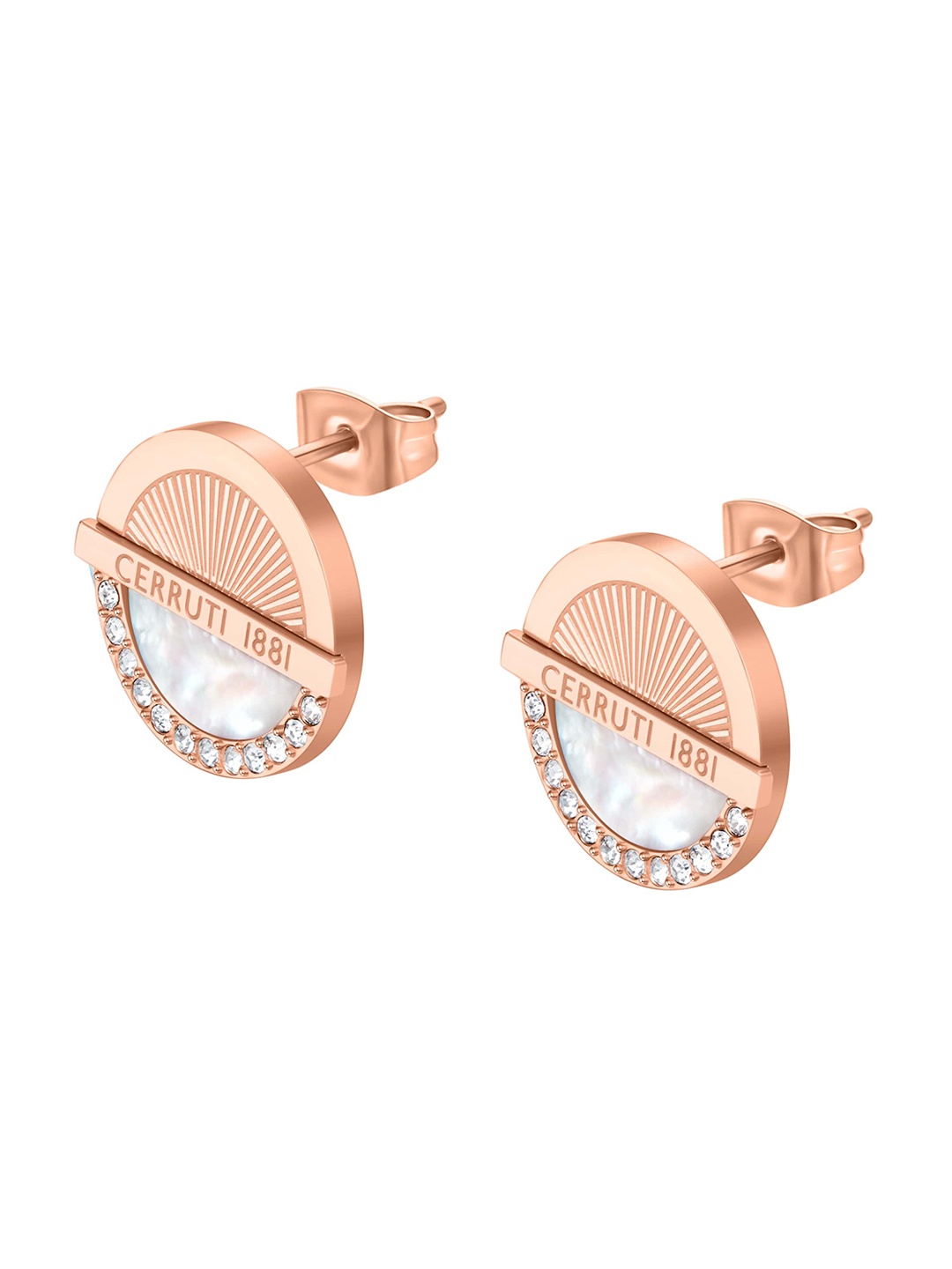 

Cerruti 1881 Stainless Steel Stones Studded Circular Studs Earrings, Rose gold