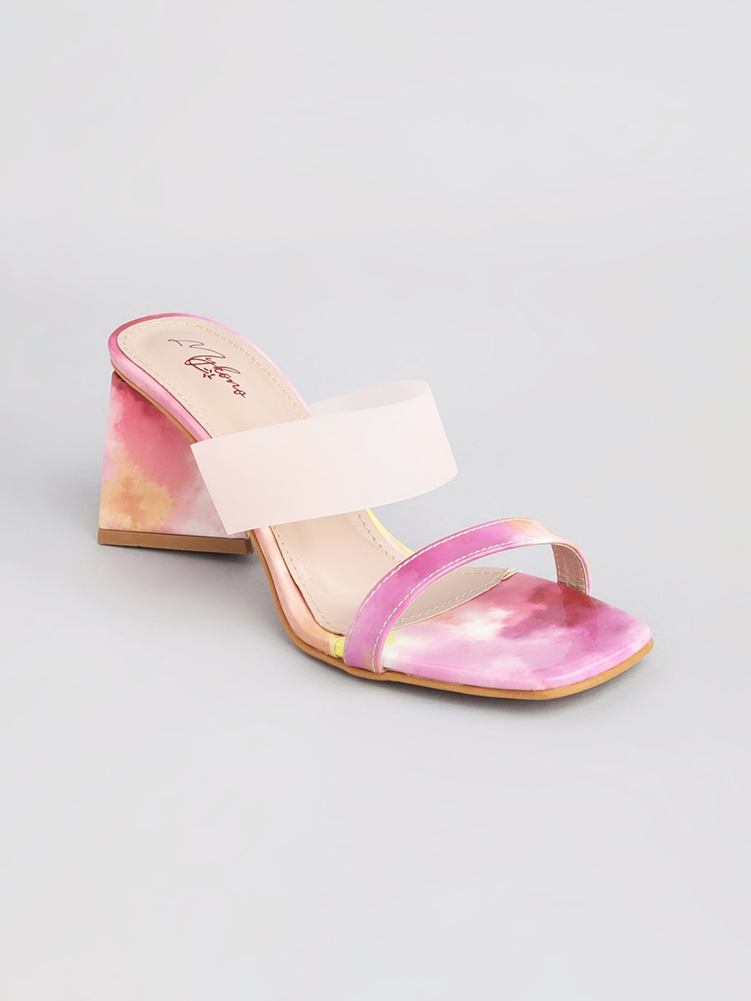 

Mykono Printed Open Toe Block Heels, Pink