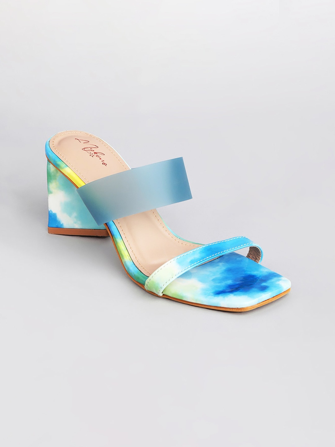 

Mykono Printed Open Toe Block Heels, Blue