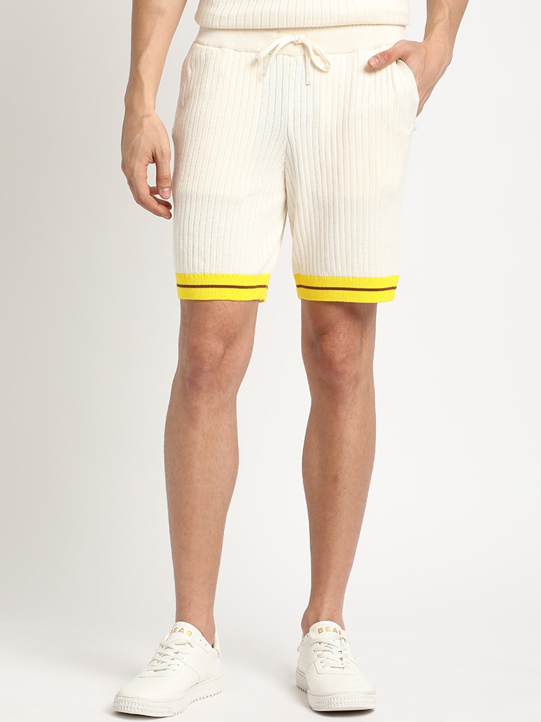 

THE BEAR HOUSE Men Self Designed Regular Fit Pure Cotton Shorts, Cream