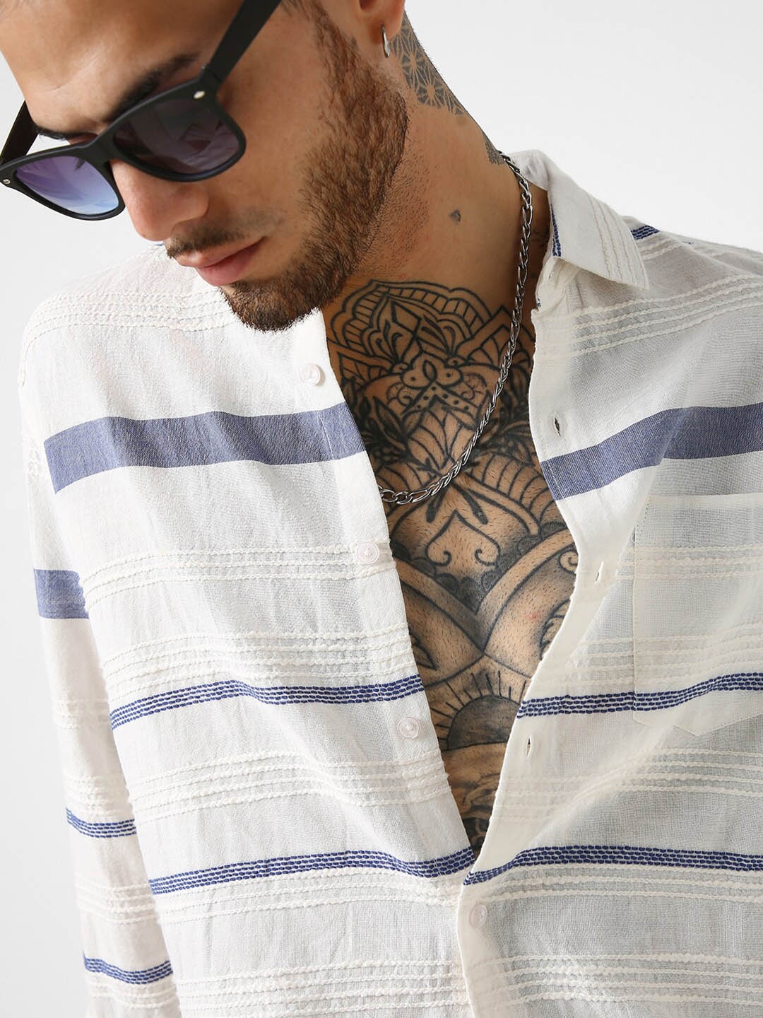 

VASTRADO Classic Slim Fit Striped Casual Shirt, White