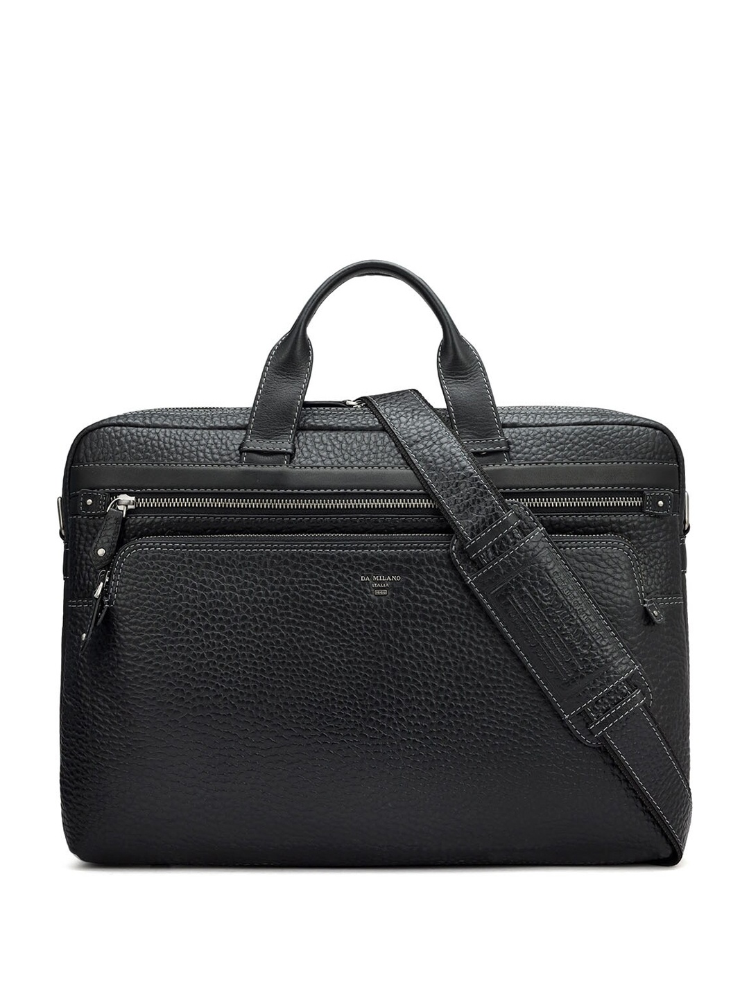 

Da Milano Unisex Textured Leather Laptop Bag, Black