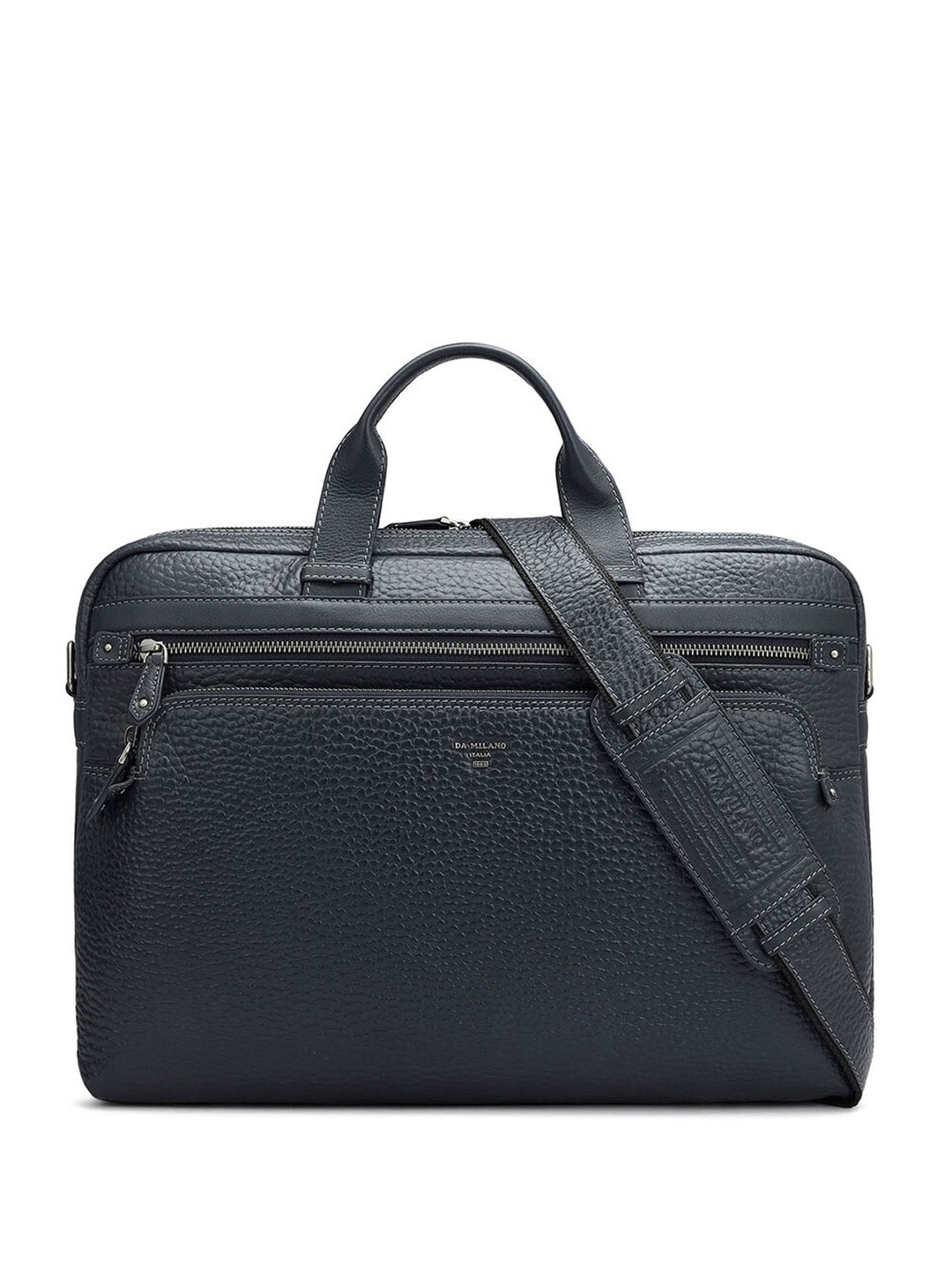 

Da Milano Unisex Textured Leather Laptop Bag, Blue