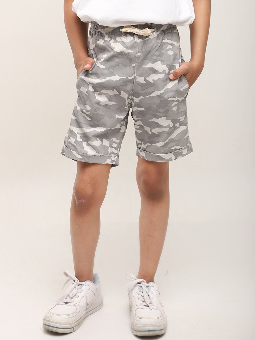 

Biglilpeople Boys Camouflage Printed Cotton Shorts, Grey