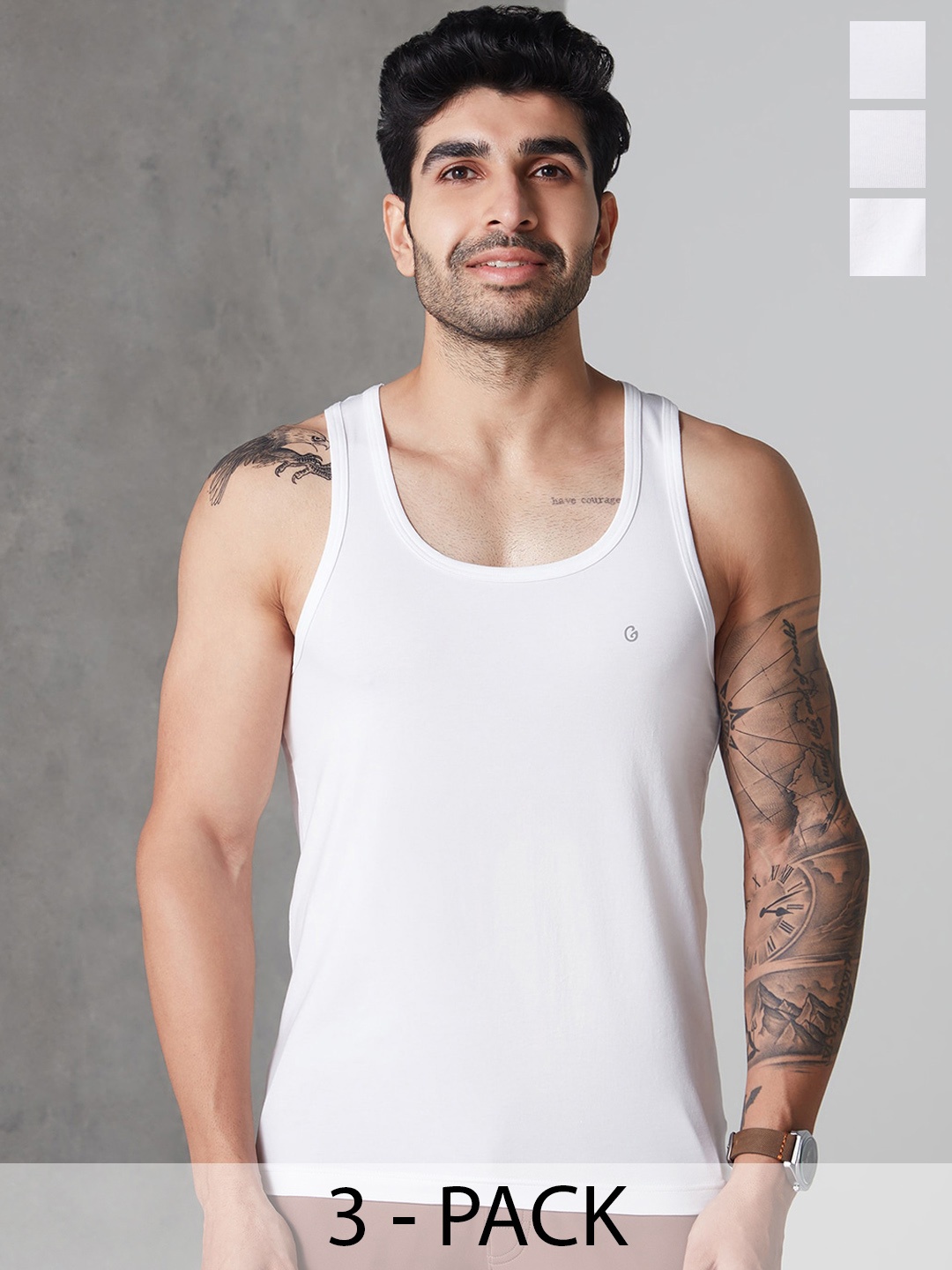 

Gloot Pack of 3 Scoop Neck Pure Cotton Innerwear Vests, White