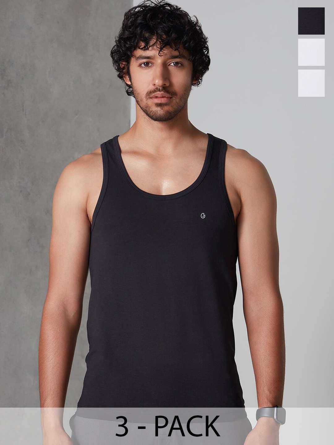 

Gloot Pack of 3 Scoop Neck Innerwear Vests, Black