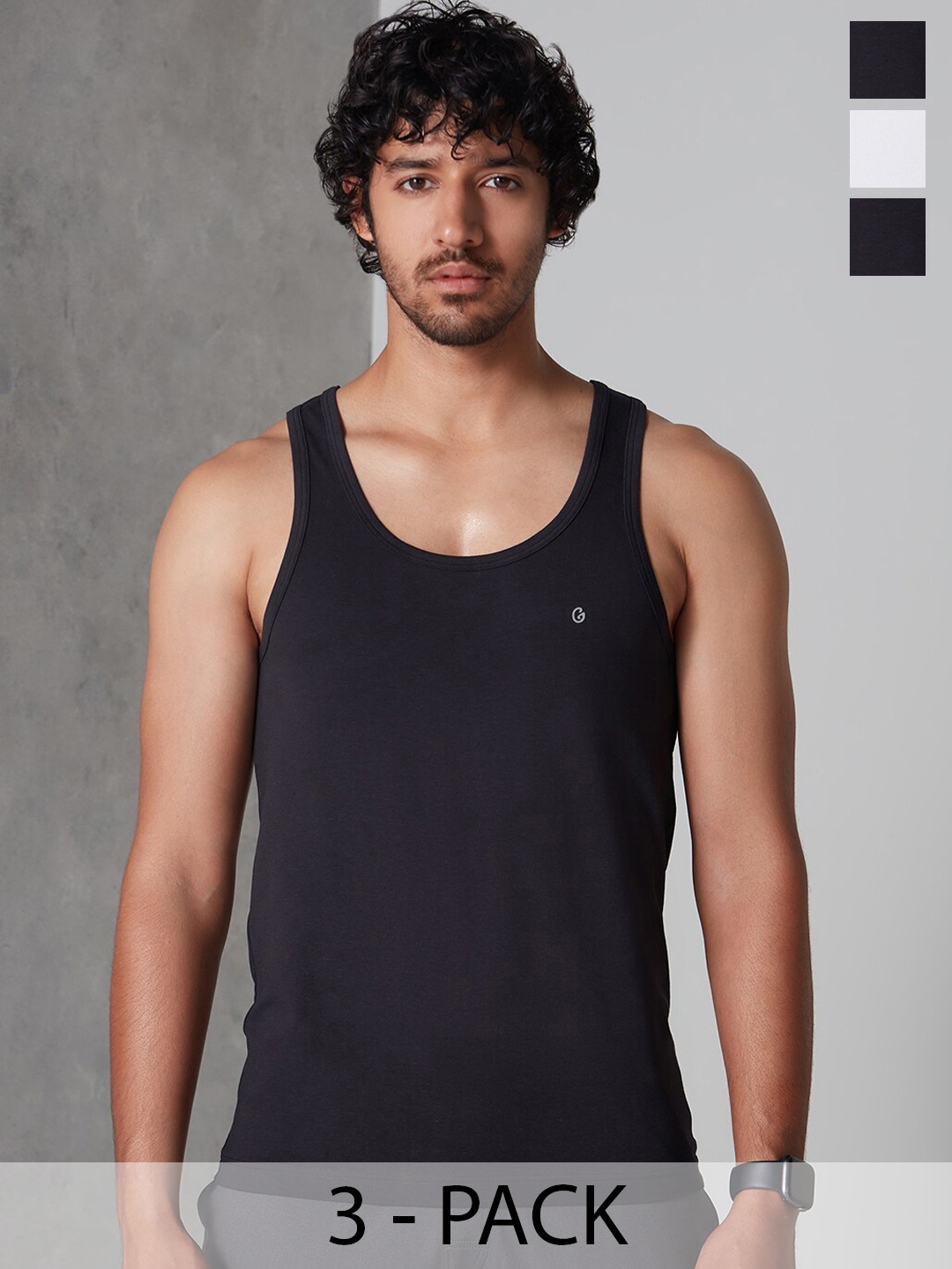 

Gloot Pack of 3 Scoop Neck Innerwear Vests, Black