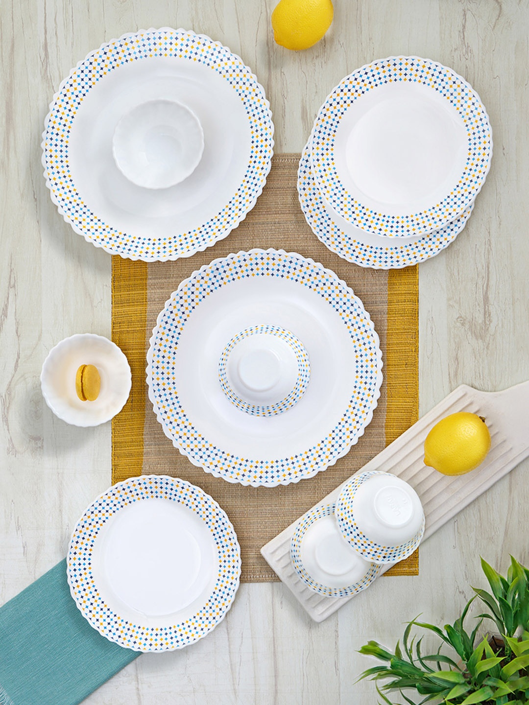 

Larah by BOROSIL Jupiter White & Blue 24 Pieces Printed Opalware Dinner Set