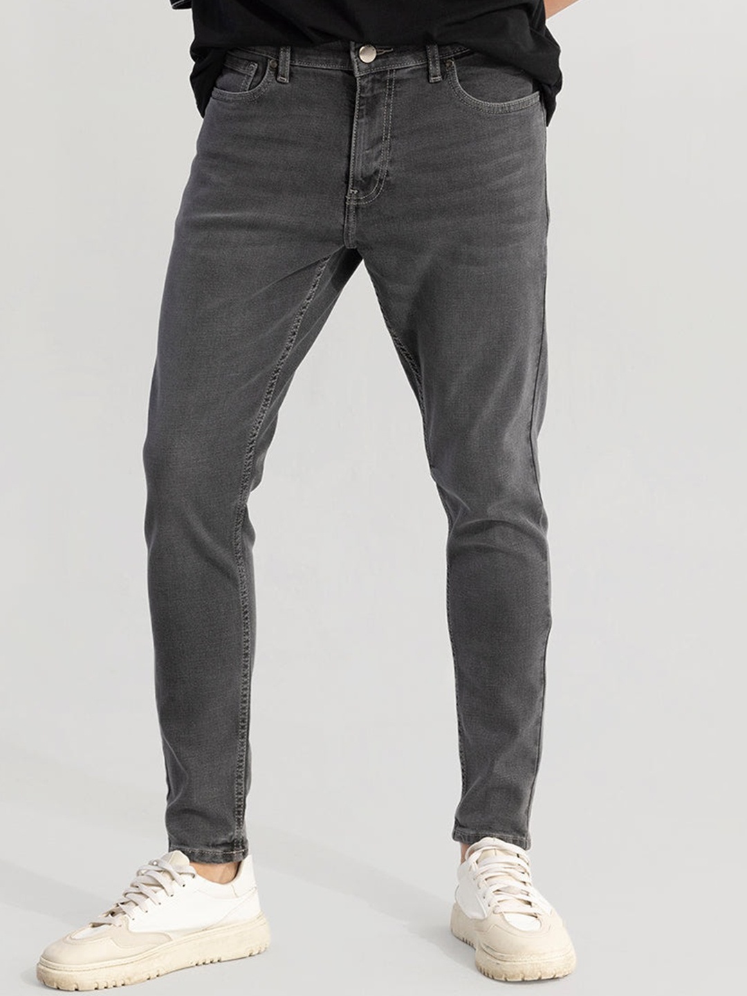 

Snitch Men Grey Smart Skinny Fit Mid-Rise Clean Look Cotton Jeans
