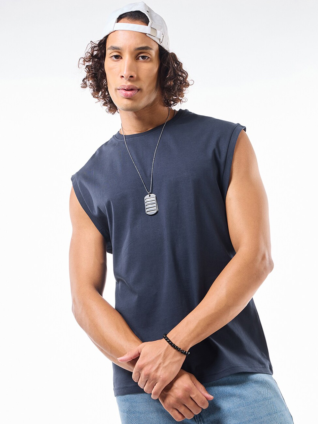 

Bewakoof Men's Blue Boxy Fit Vest