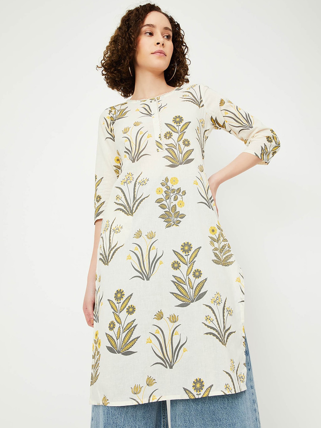 

max Floral Printed Floral Kurta, Off white