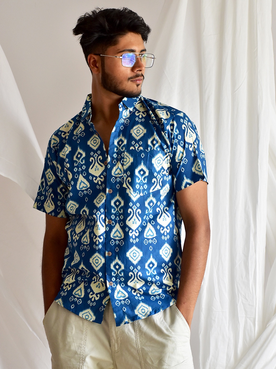

Sundarii Comfort Printed Cotton Casual Shirt, Blue