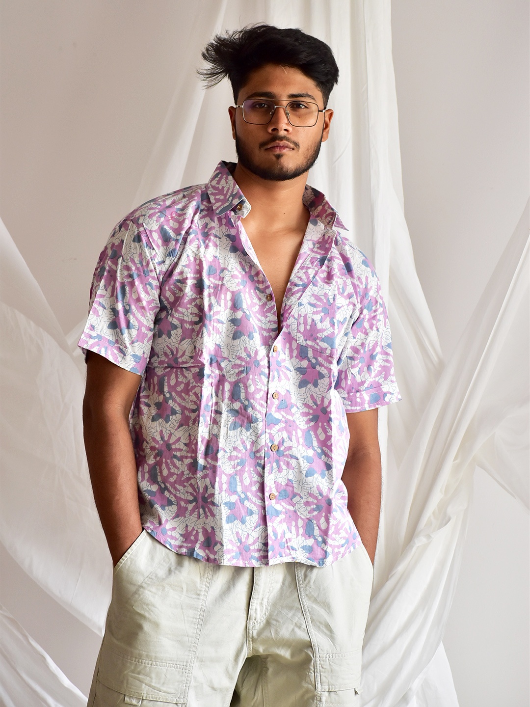 

Sundarii Comfort Floral Printed Cotton Casual Shirt, White