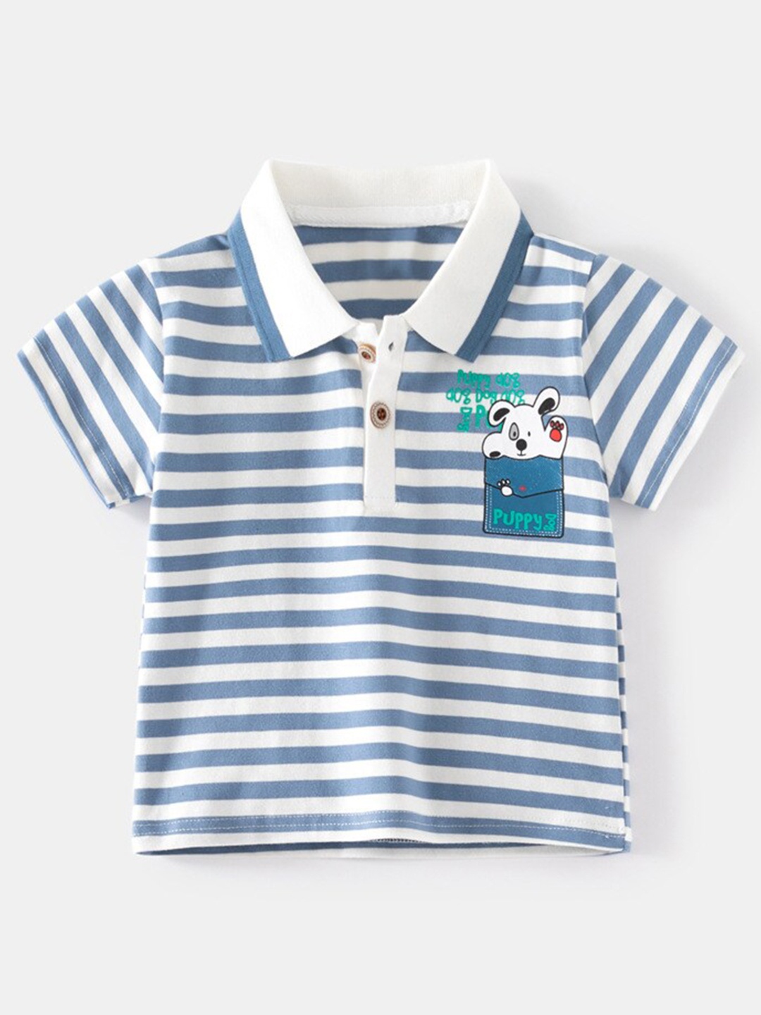 

StyleCast Boys Printed Striped Polo Collar T-shirt, Blue