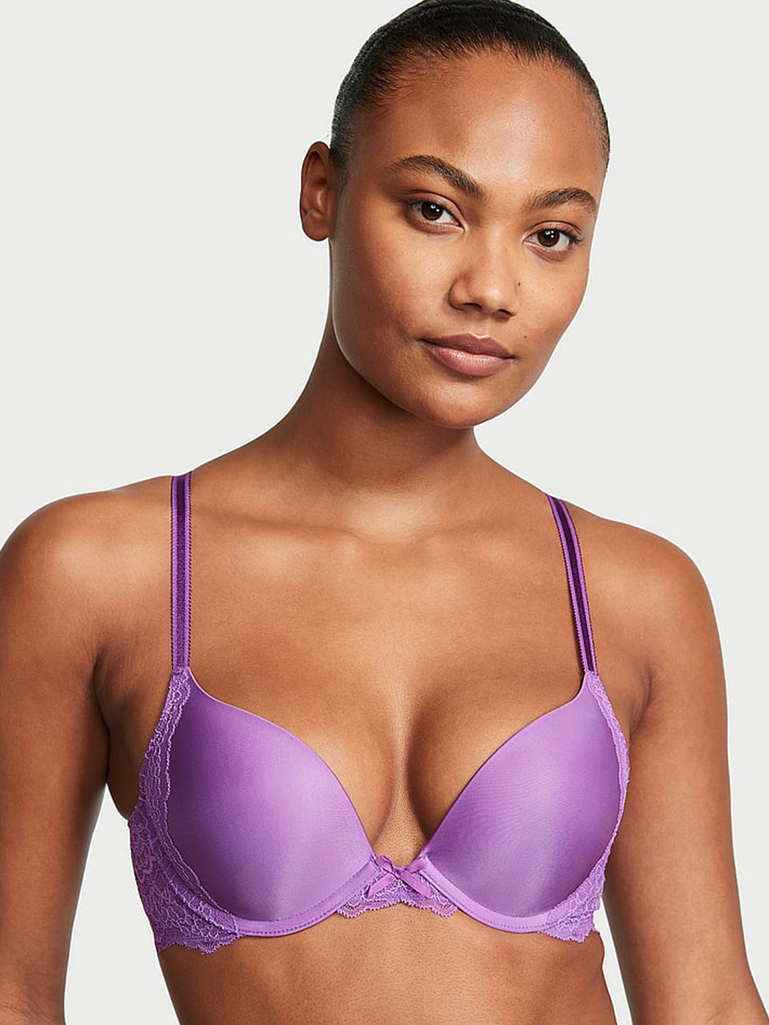 

Victoria's Secret Dream Angels Floral Lace Heavily Padded Push-Up Bra- All Day Comfort, Purple