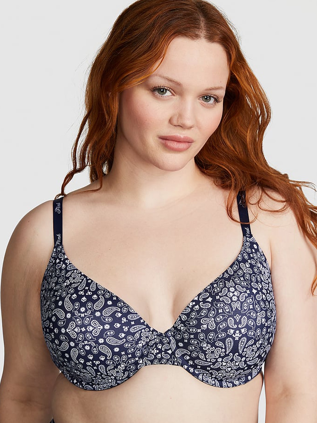 

Victoria's Secret PINK Wear Everywhere Printed Lightly Lined T-Shirt Bra- All Day Comfort, Navy blue