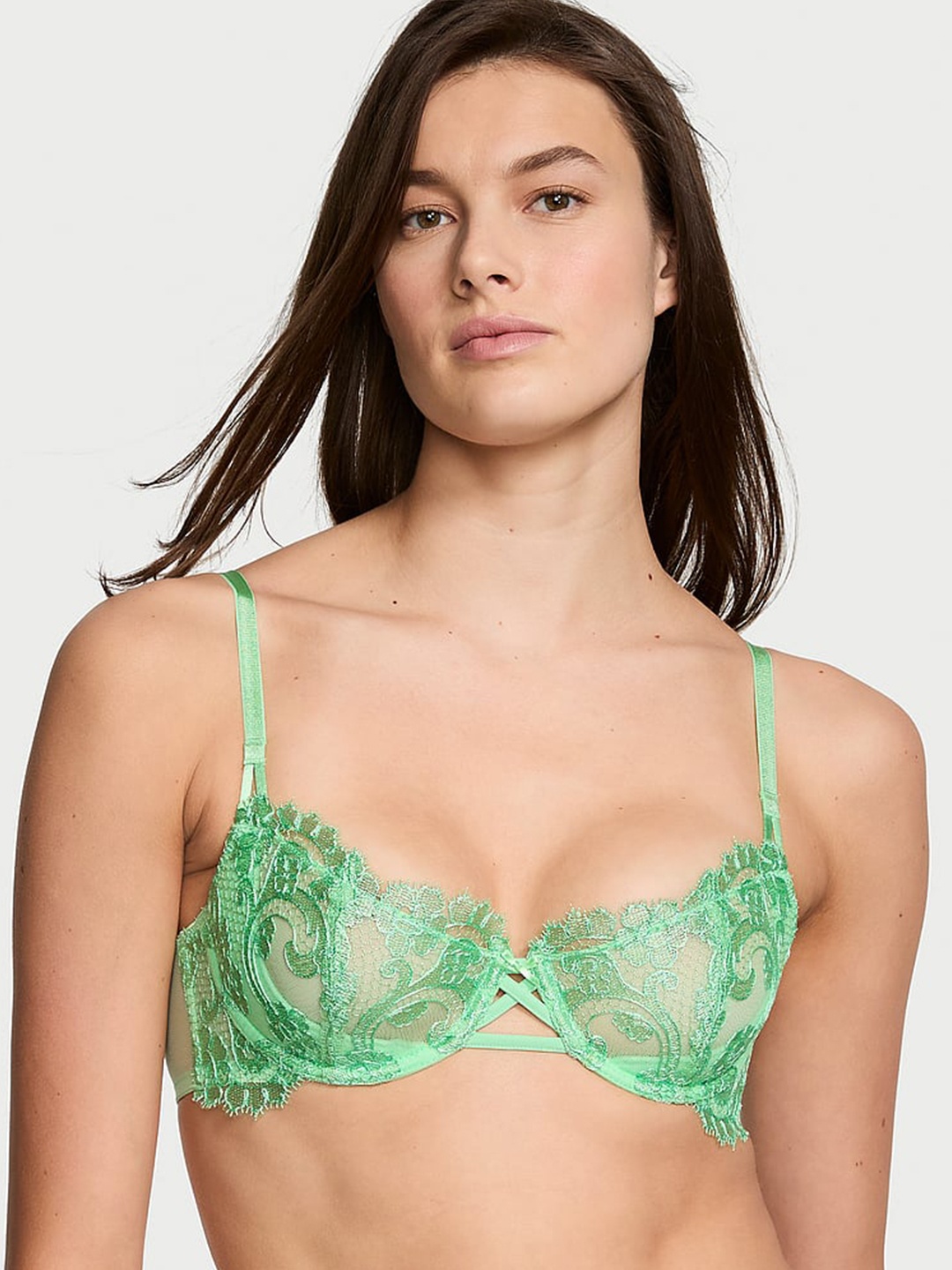 

Victoria's Secret Dream Angels Floral Lace All Day Comfort Balconette Bra, Green