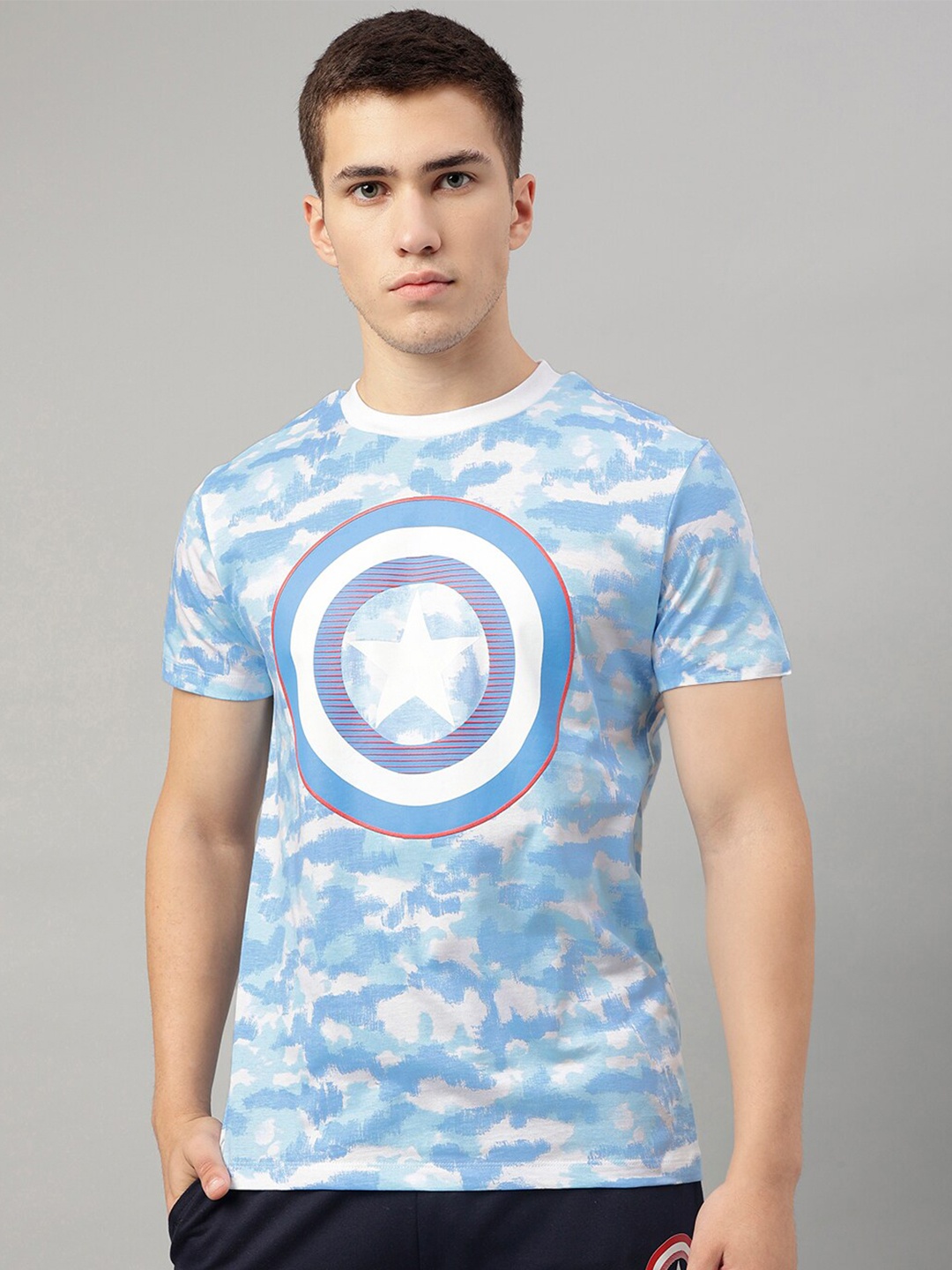 

Free Authority Men Cotton Captain America Printed Round Neck T-Shirt, Blue
