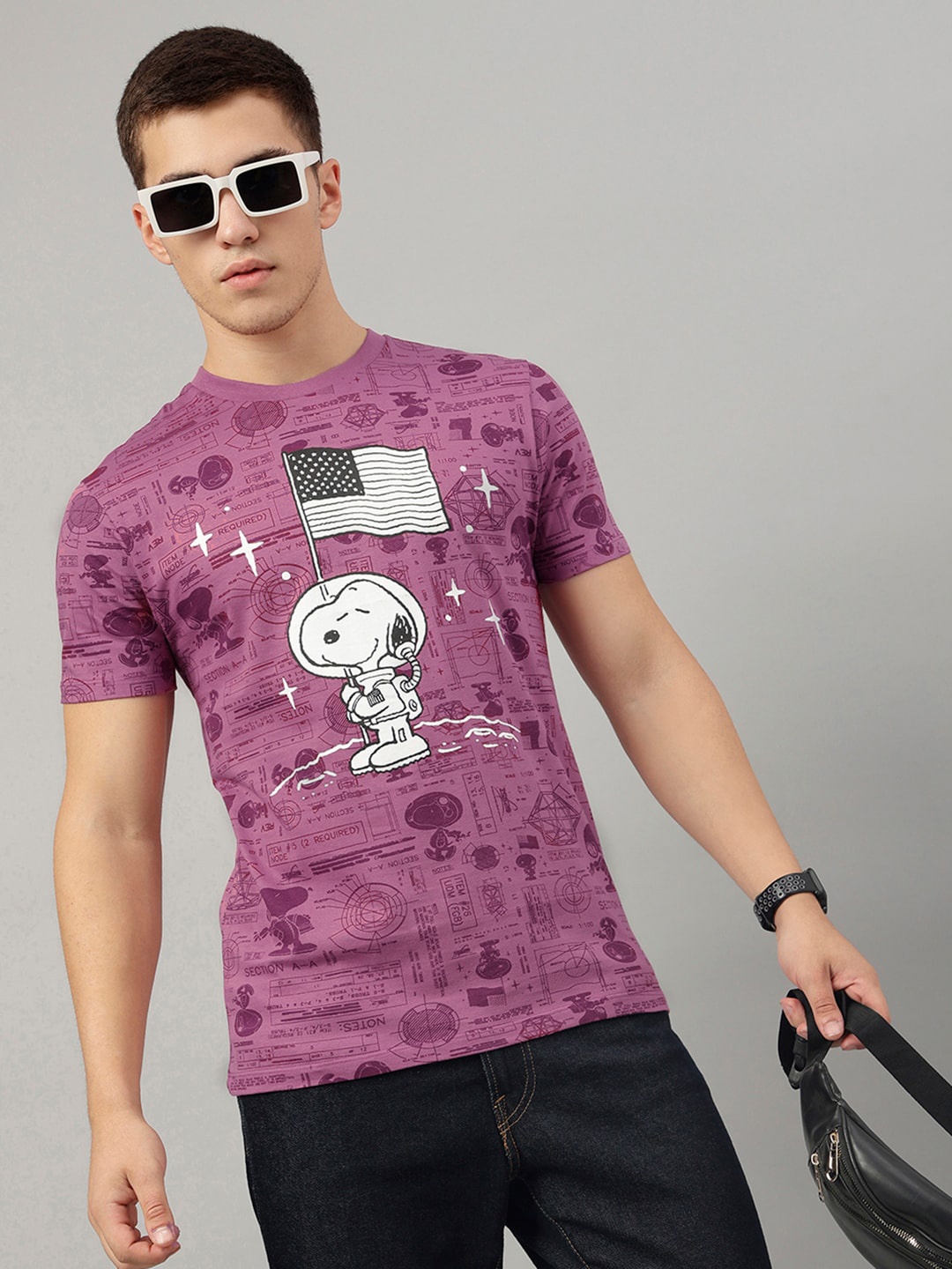 Free Authority Men Cotton Peanuts Printed Round Neck T-shirt, Mauve