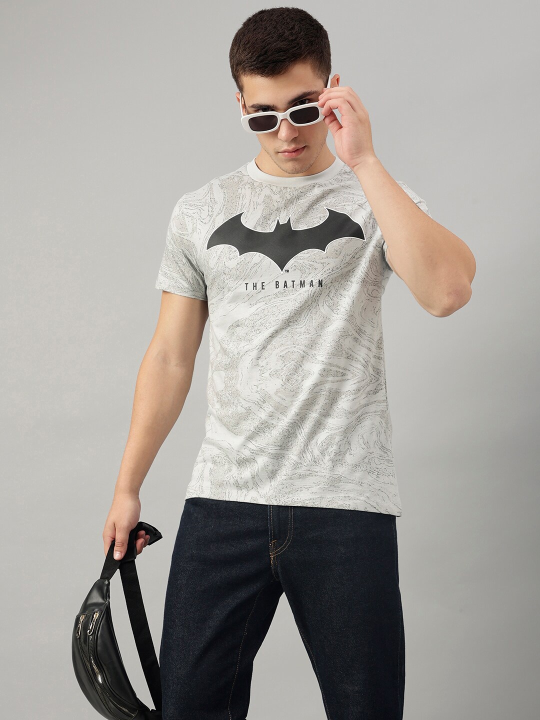 

Free Authority Men Batman Printed Round Neck Cotton T-shirt, Grey