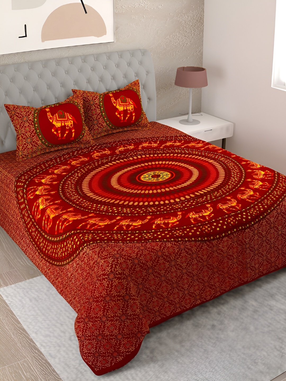 

Aura Brown Ethnic Motifs 144 TC Cotton King Bedsheet With 2 Pillow Covers