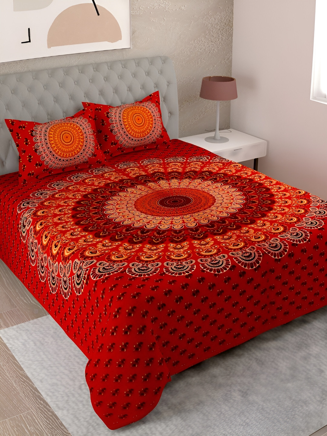 

Aura Red & Black Ethnic Motifs Printed Cotton 144 TC King Bedsheet with 2 Pillow Covers