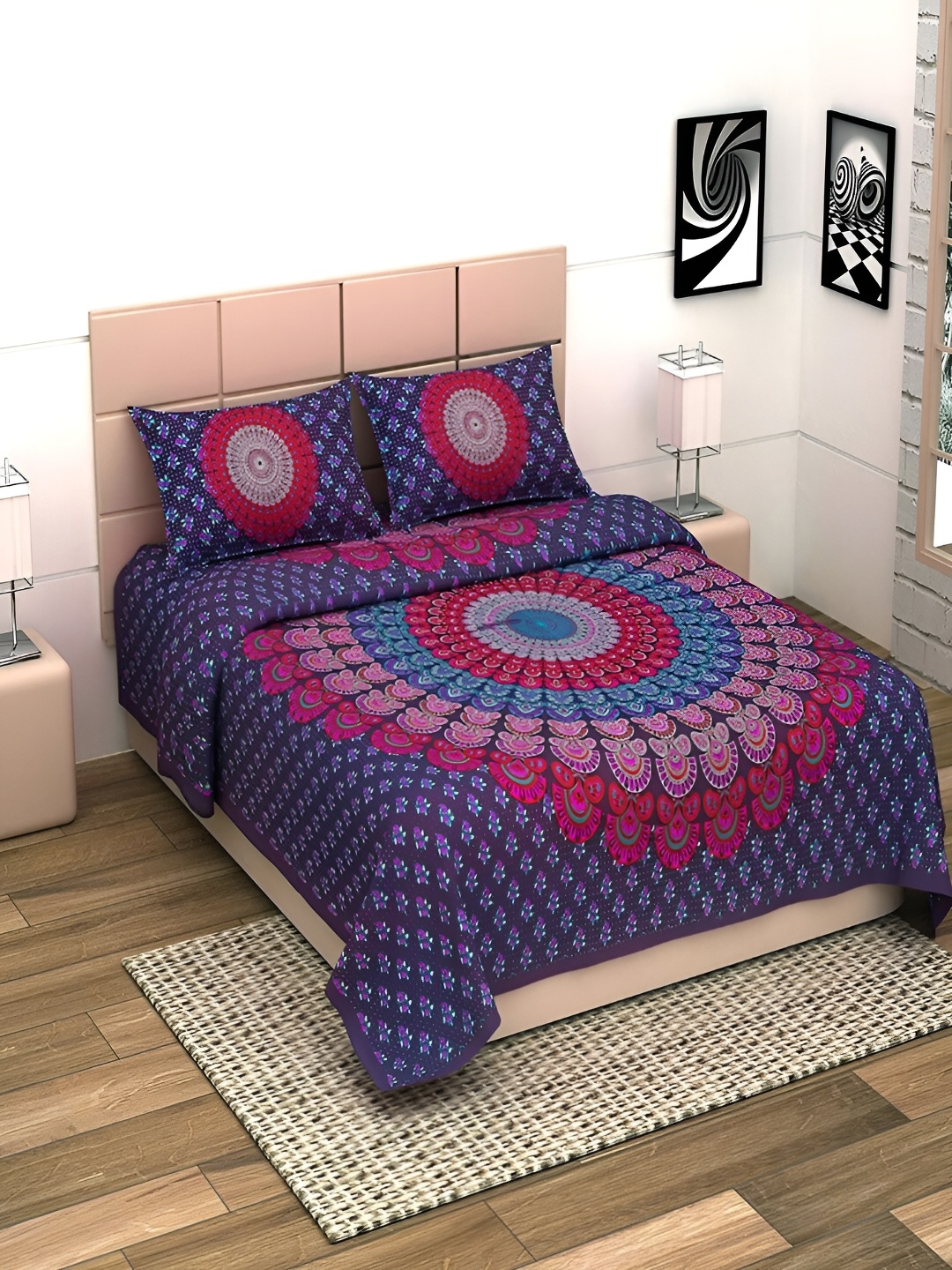 

Aura Purple & Red Ethnic Motifs 144 TC Cotton King Bedsheet With 2 Pillow Covers