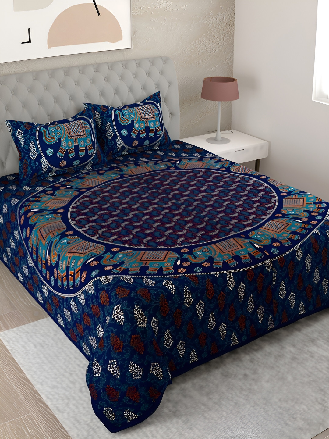 

Aura Purple & White Ethnic Motifs Printed Cotton 144 TC King Bedsheet with 2 Pillow Covers