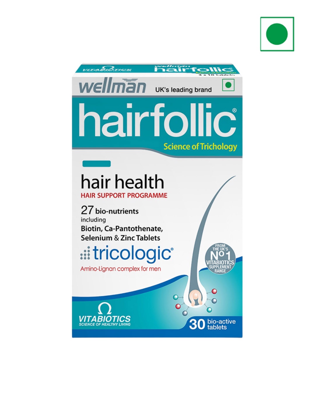 

Wellman Men Hairfollic Tricologic Hair Supplements For Hair Growth- 30 Tablets, Blue