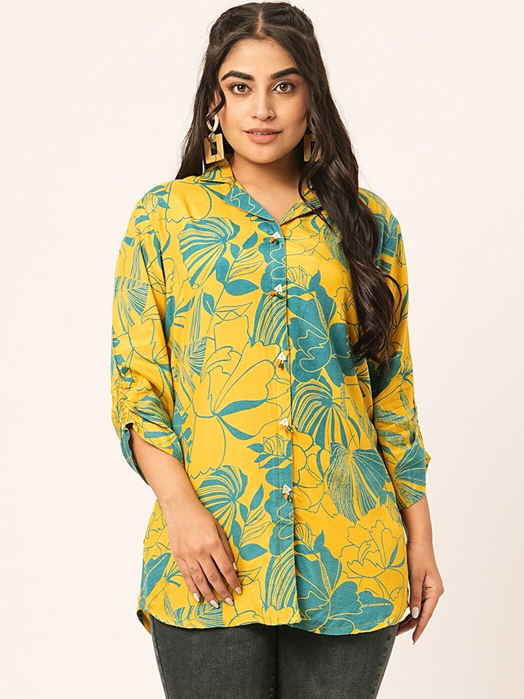 

ODETTE Floral Printed Kurta, Yellow