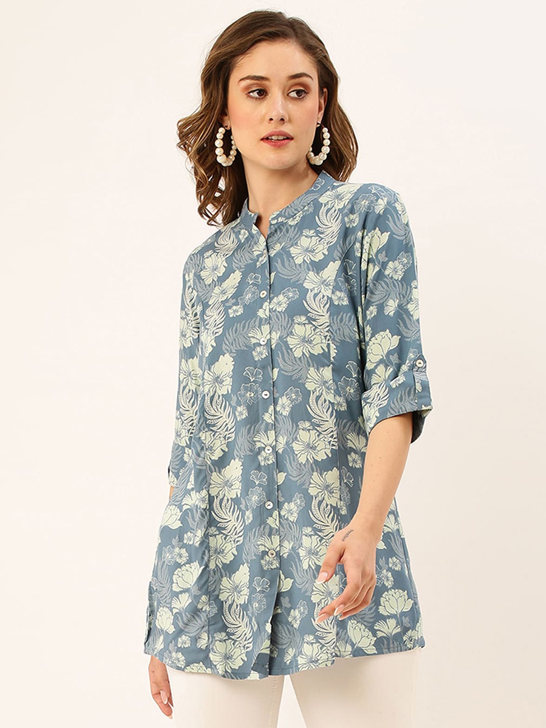 

ODETTE Women Floral Printed Kurta, Grey
