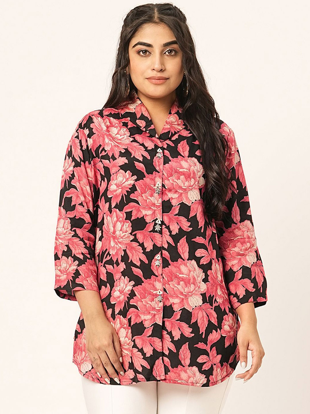 

ODETTE Floral Printed Crepe Tunic, Black