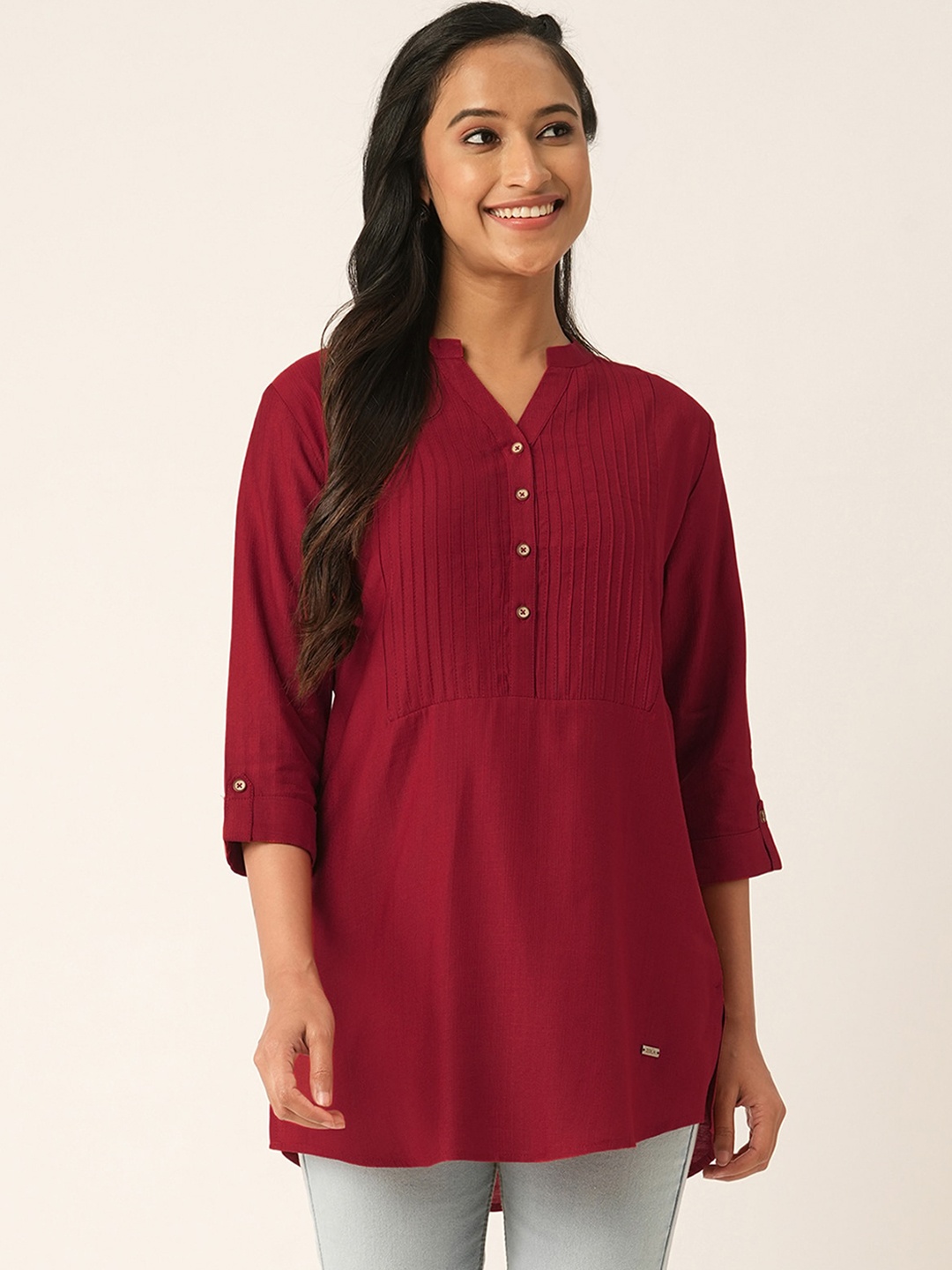 

ODETTE Women Thread Work Kurta, Red