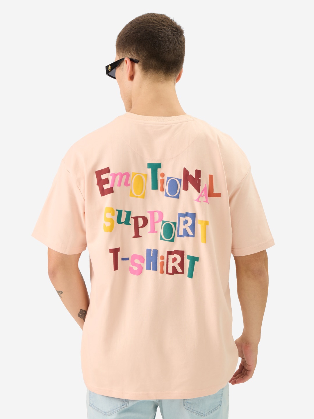 

The Souled Store Typography Printed Drop-Shoulder Sleeves Pure Cotton Oversized T-shirt, Nude