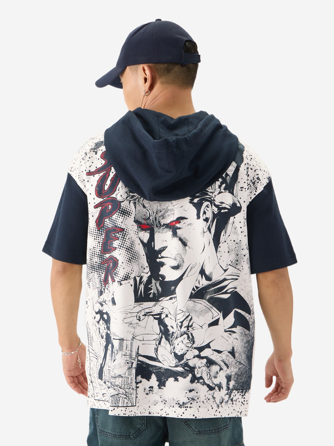 

The Souled Store Men Superman Printed Extended Sleeves Hooded T-shirt, White